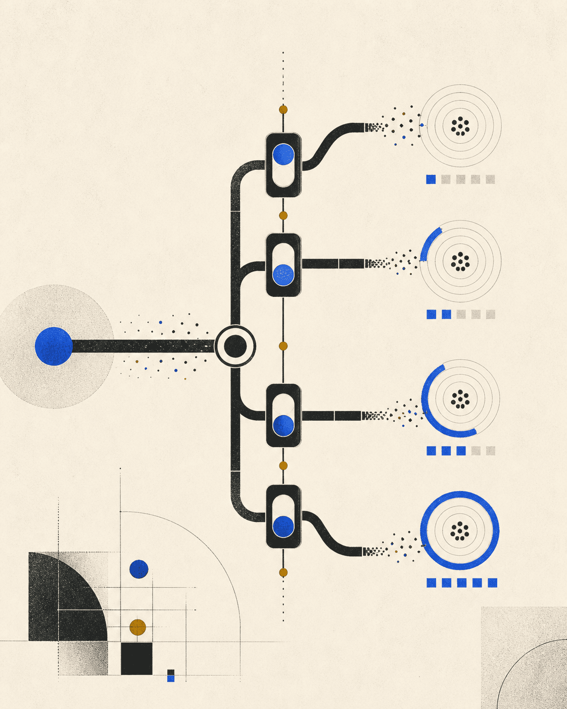 Editorial illustration of branching release paths controlled by feature toggles
